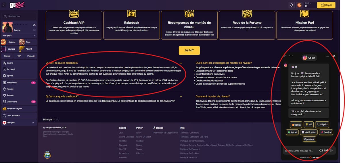 Equipo de servicio al cliente y verificación KYC de GT Bet